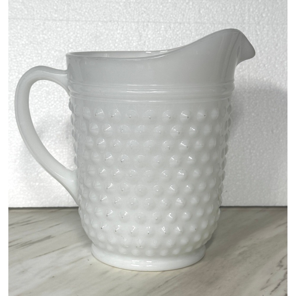Vintage Fenton White Milk Glass Hobnail Pitcher Mid Century Modern Juice Carafe